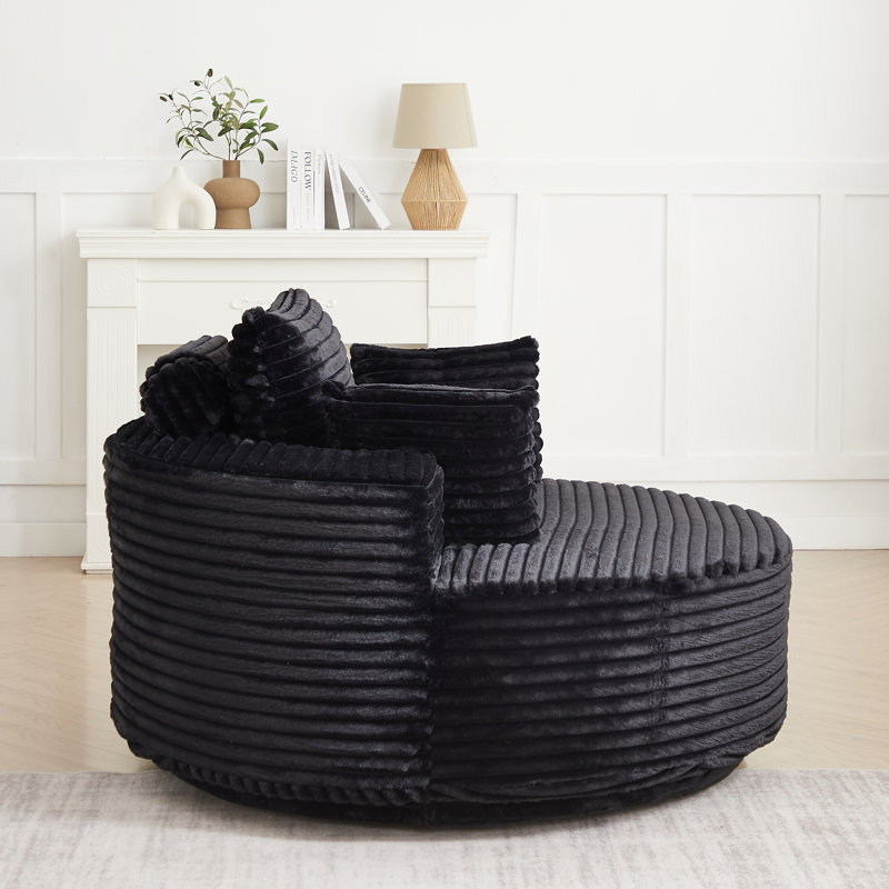 Fauteuil pivotant 55 po en mousse de velours côtelé 55 po, Noir