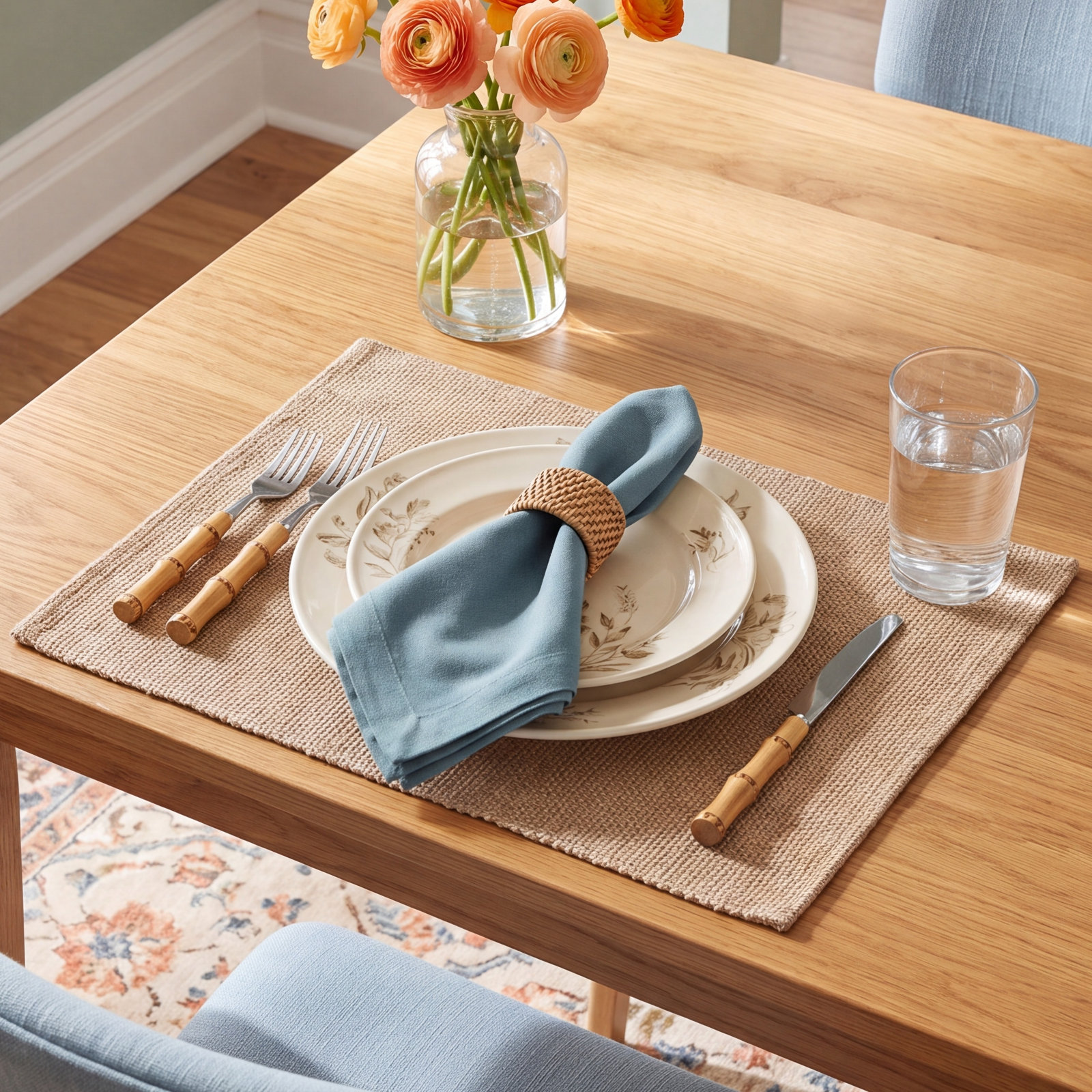Alvia Reversible Linen Napkin, Light Blue