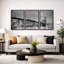 Architecture Building "Manhattan Bridge In New York City Skyline Artwork, Modern Contemporary Black & White Photograph Wall Pictures, Framed Canvas Giclée Print 3 Pieces Wall Art" 16"x24"x3 pcs, 24"x36"x3 pcs-56497712-103555852-119402588