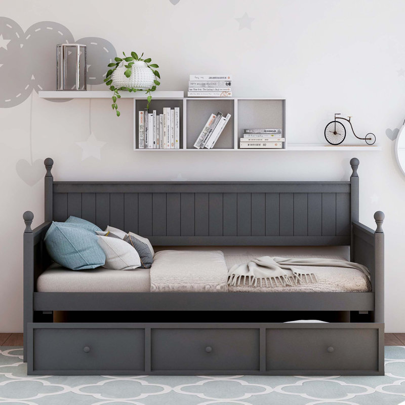 Wood Daybed With Three Drawers ,Twin Size Daybed,No Box Spring Needed, Gray