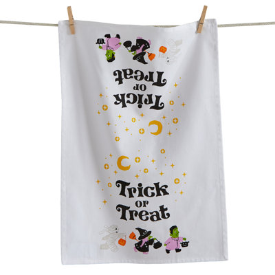 Trick Or Treat Dishtowel Whtie Cotton Halloween