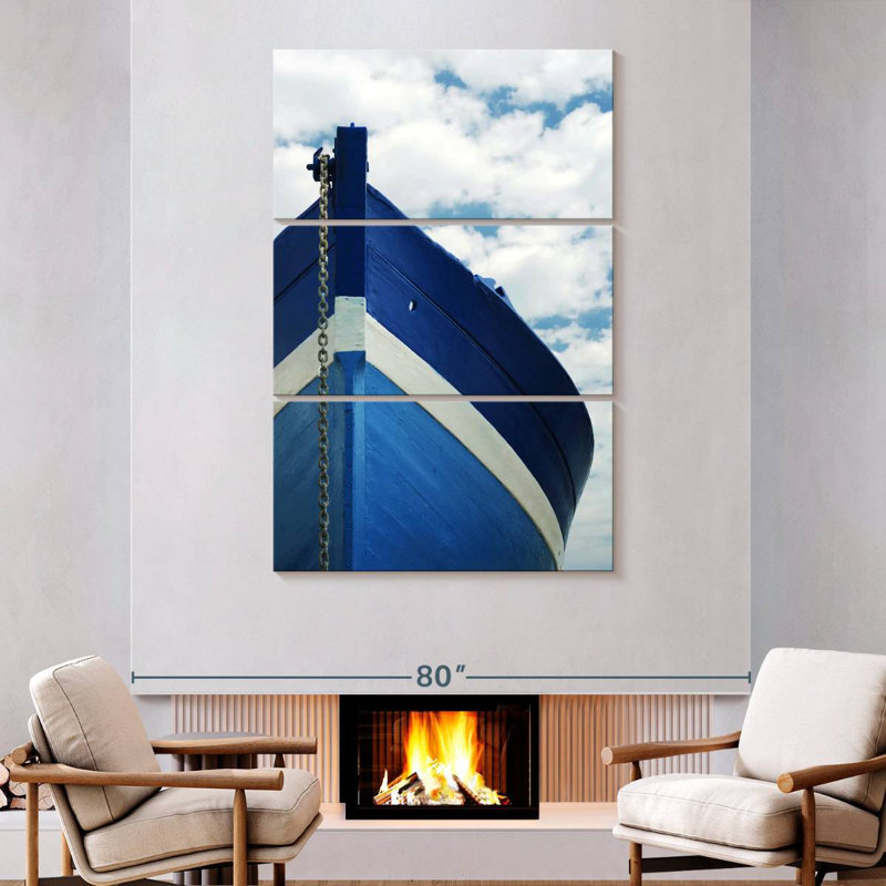 Mehar Anchored Blue Fishing Boat, 74" H x 48" W