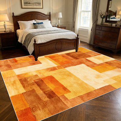 Tapis décoratif géométrique à blocs abstraits de couleur chaude de 1 pièce pour salon, doux, toutes saisons, facile à entretenir, lavable, adapté à la salle à manger, à la chambre à coucher, au vestibule, au bureau personnel, au patio, à la cuisine, à la décoration intérieure et extérieure.