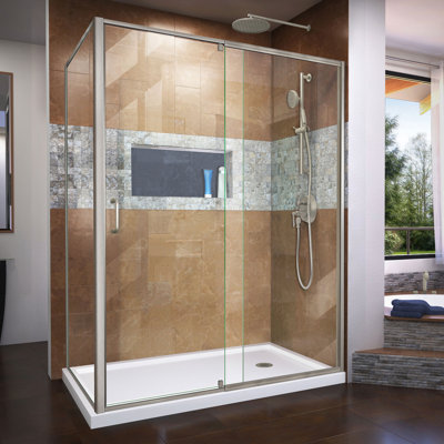  Ensemble de douche semi-sans cadre en nickel brossé DreamLine Flex P 34 1/2 po x 56 7/16 - 60 7/16 po x H 72 po