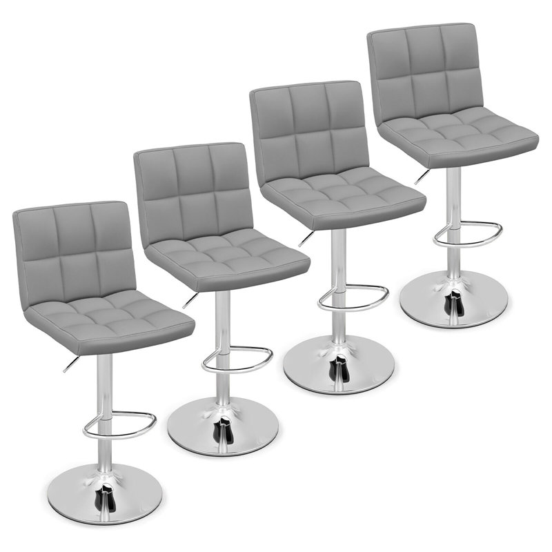 Tabouret de bar pivotant à hauteur réglable avec structure en métal, 4, Gris
