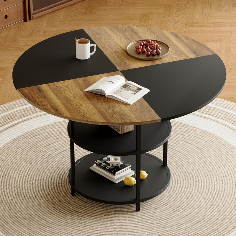 Table de salle à manger moderne de 47,3 pouces de diamètre à épissage circulaire - Rangement double couche