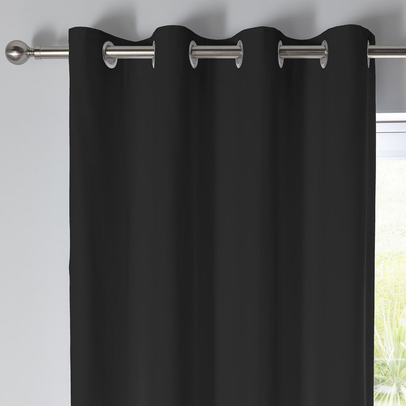Sorbonne 100% Cotton Semi Sheer Curtain Pair, Black, Width 117 x Drop 137 cm