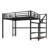 Queen Metal Loft Bed with Desk, Storage Stairs, LED Lights & USB Ports, Noise-Free, Space-Saving, Black