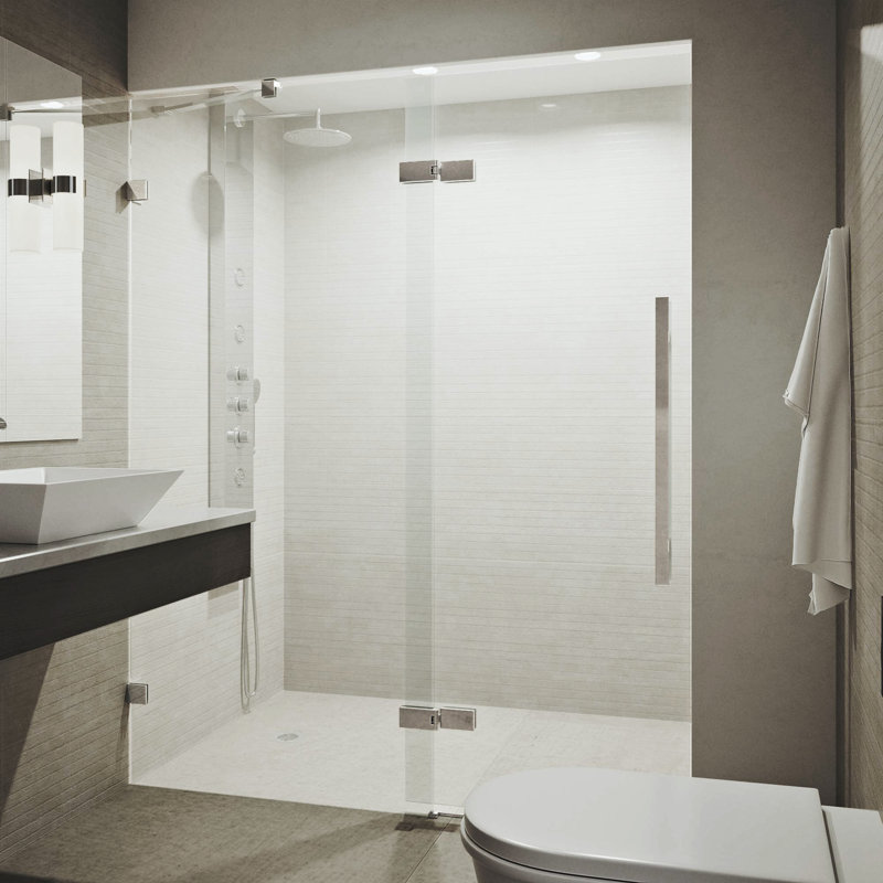 Rochelle 48.75" W x 74" H Hinged Frameless Shower Door with MagnaLock™ Technology, Chrome