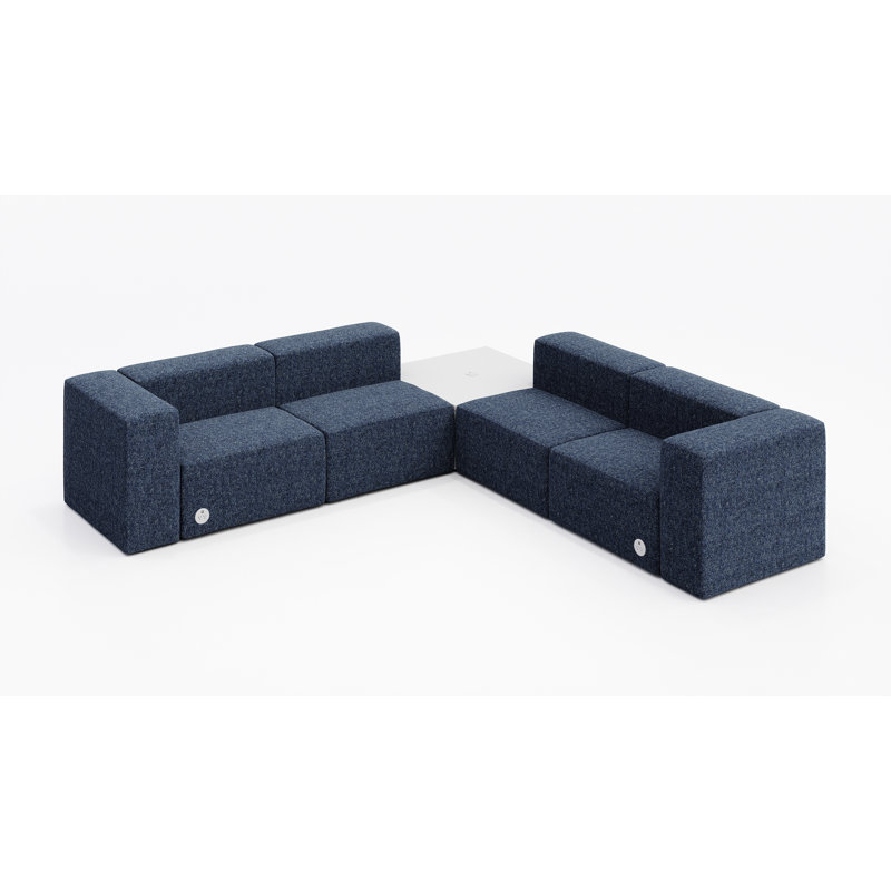 Canapé d'angle pour 4 personnes avec table d'appoint - Tissu, avec prise de courant, Geai bleu