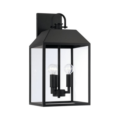 Lanterne murale d'extérieur rectangulaire carrée 3 lumières en noir avec verre transparent