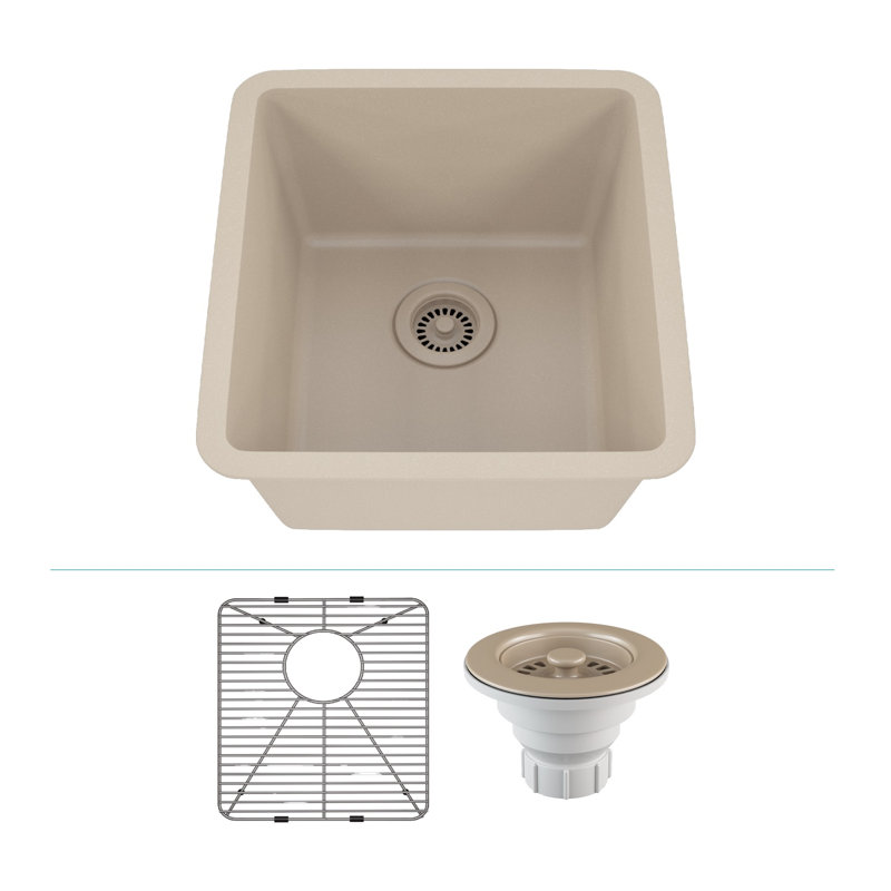 16" x 18" Quartz Kitchen Sink, Single Bowl Sink, Drop-in Sink, Undermount Sink, Granite Kitchen Sink, with Steel Grids and Basket Strainer