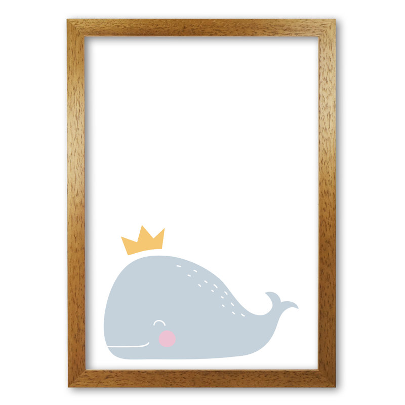 Whale With Crown - Print, 30 cm H x 21 cm W x 5 cm D, Honey Oak Frame