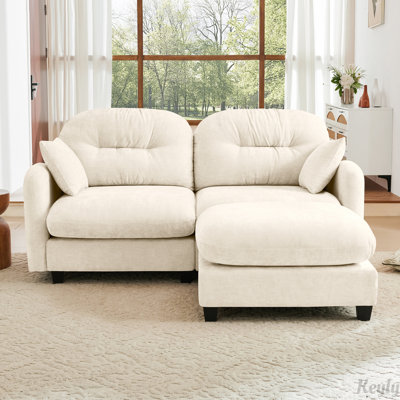 Causeuse de 74 po à dossier capitonné en tissu chenille avec repose-pieds, mousse haute densité facile à installer