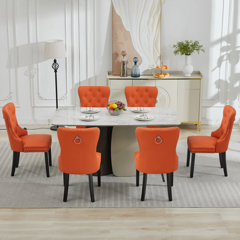 PU Leather Dining Chairs with Pull Ring, Orange