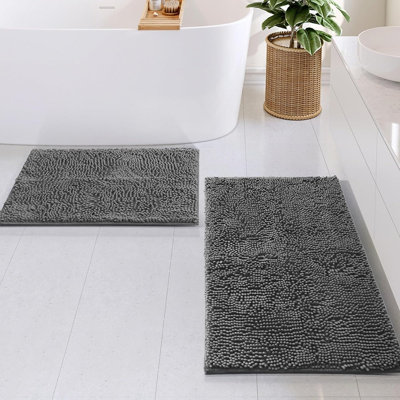 Ensemble de tapis de salle de bain 2 pièces, tapis de bain en chenille, séchage rapide, antidérapant, lavable à la machine, gris