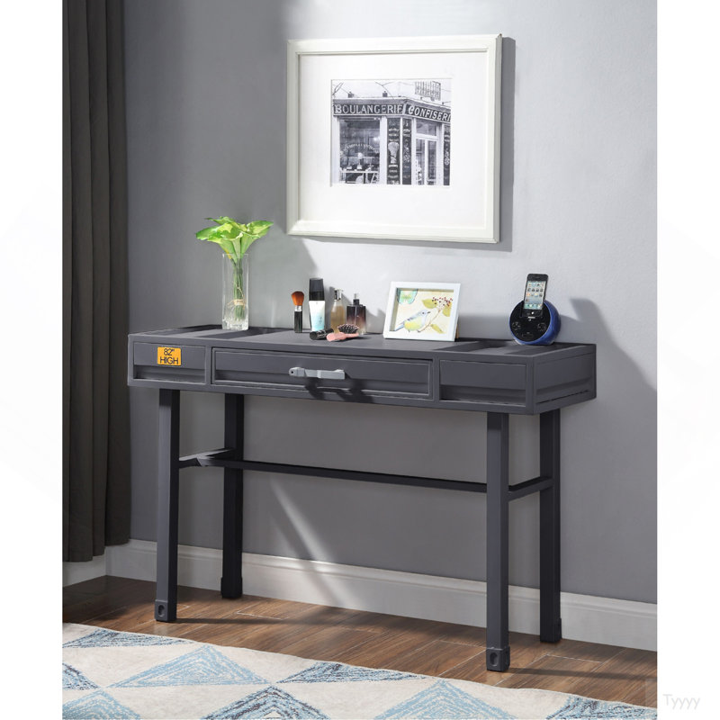 Metal Vanity Desk With One Drawer, Gunmetal, Gunmetal