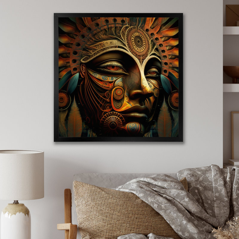 Ancien masque tribal Amazonien, H 16 po x l 16 po x P 1 po, Cadre simple noir