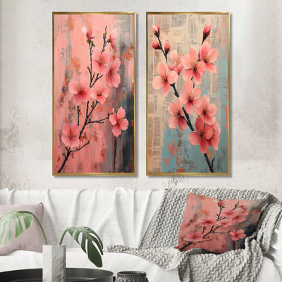 Ensemble de 2 pièces de fleurs de cerisier roses et bleues