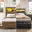 Farmhouse Queen Size Bed Frame With 51" Tall Storage Headboard & 4 Drawers, Wooden Queen Bed Frame with LED Light, Charging Station, No Spring Needed-12953376-12953377