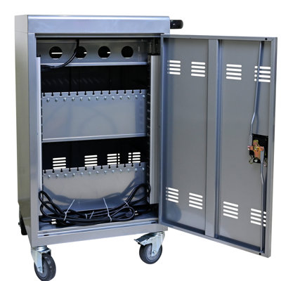 Armoire de charge mobile en argent - 35 appareils Tablettes et ordinateurs portables Charge efficace, chariot de sécurité verrouillable 35 pour une charge rapide, sécurité, robustesse