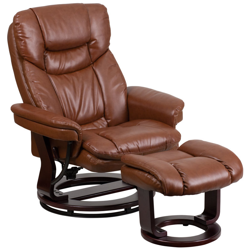 Casey-Jane Contemporary Multi-Position Padded Recliner with Ottoman, Brown Faux Leather