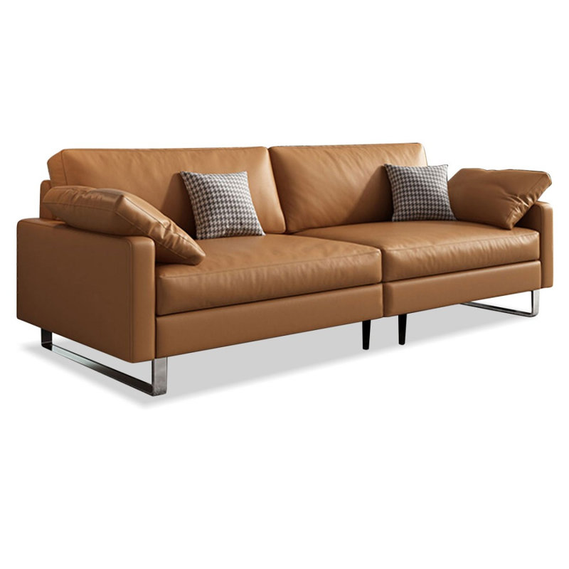 Canapé modulaire orange en cuir véritable, H 33,46 po x l 94,49 po x P 33,46 po