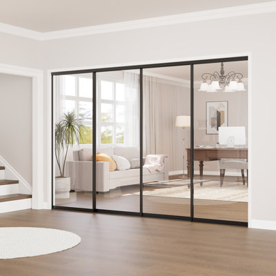 4 Panel Clear Glass Room Dividers -Aluminum Sliding Doors - Closet Doors - Gym Room Door - Office Room Door