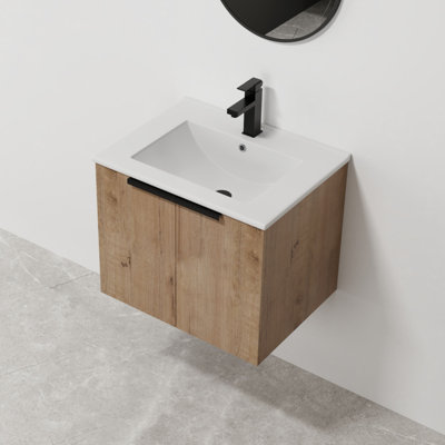  Meuble-lavabo mural ECLIPSE 24 po au fini bois naturel avec comptoir en céramique