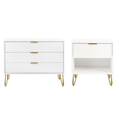 Ensemble de chambre à coucher moderne avec commode et table de chevet 2 pièces Dumbo