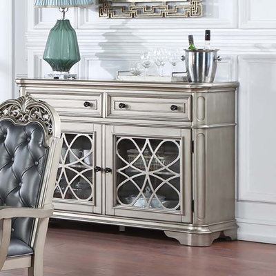 Traditional Style Silver Finish 1Pc Server Drawers Storage Cabinet Wooden Furniture Dining Room Furniture