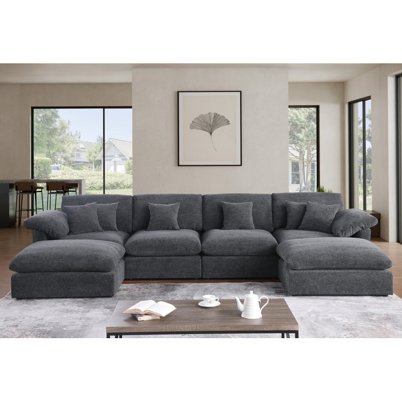 155.7" W 6-Piece Modular Chenille Sectional, Dark Gray Chenille