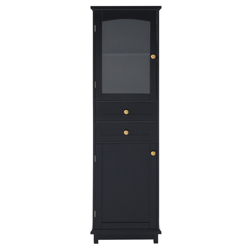 Armoire de rangement de 63 po de hauteur avec portes en verre, deux tiroirs et tablettes réglables, panneau de fibres à densité moyenne, peint en noir - pour exposer vos articles préférés