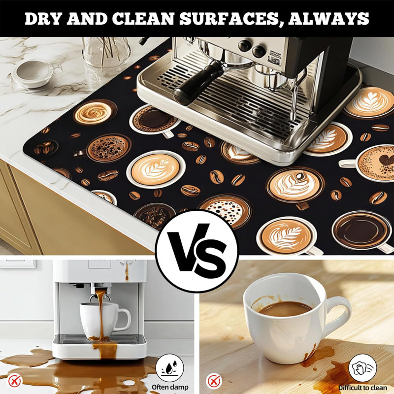 Tapis de séchage de vaisselle grand grand tapis de café absorbant pour comptoir de cuisine Accessoires de bar à café 16 po x 24 po, tasses à latte