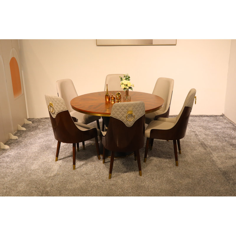 Vogue Lux Orange 61" Round Dining Set, Gray, 7 Pieces: Table, 6 Chairs, 31" H x 51" W x 51" D