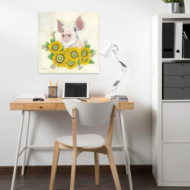 Art contemporain fantaisiste avec cochon Cali, H 18 po x l 18 po