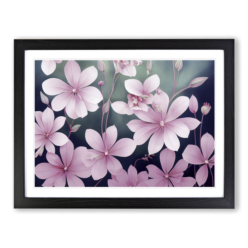Cheerful Flowers - Single Picture Frame Print, 46cm H x 64cm W x 2cm D, Black