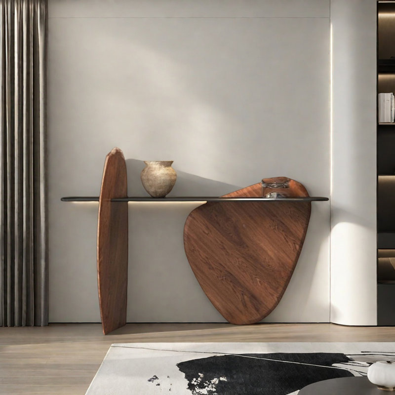 Console Modern Luxury Art, Or champagne, H 33,46 po x l 62,99 po x P 13,78 po, Gris