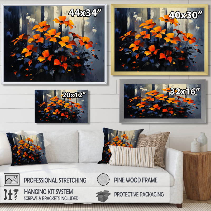 «Night Forest Plants In The Dark II», impressions sur toile de plantes, 12" H x 20" W, Cadre flottant brun