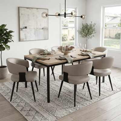 Modern Upholstered Dining Chair with Curved Back and Metal Legs (Set of 6)