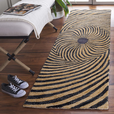 Tapis noir / doré en laine / coton / latex touffeté à la main Semas