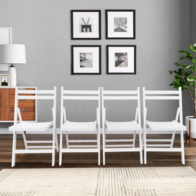 De 4 chaises pliantes en bois massif blanc avec siège à lattes pour un confort et une portabilité exceptionnels, une maison et des événements confortables, légers et peu encombrants, poids maximal de 220 lb, blanc, confort, idéal