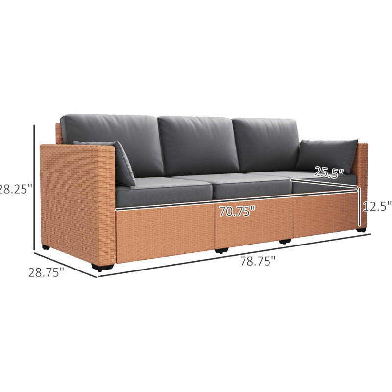 Canapé de patio, 3 avec coussins et structure en acier pour le balcon