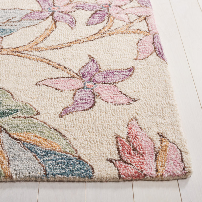 Handmade Multicolor Floral Wool Rectangular Rug 5' x 8'