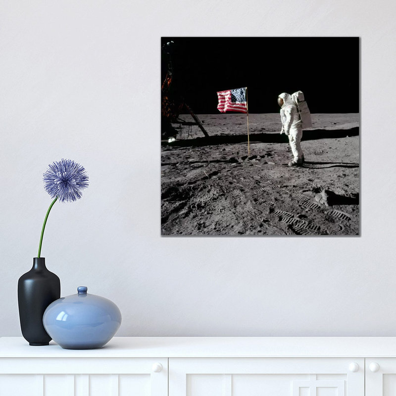 Neil Armstrong Placing American Flag On The Moon by NASA - Wrapped Canvas Gallery-Wrapped Canvas Giclée