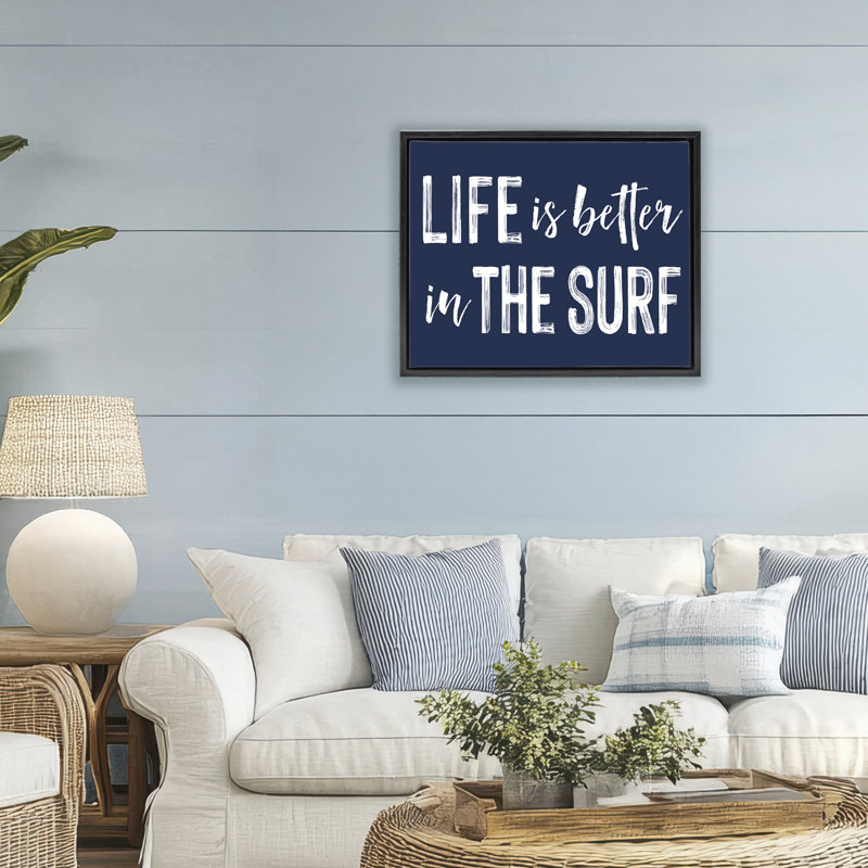 Cadre flottant Life Better In Surf, design par Lettré et doublé, Cadre flottant noir de jais, H 17 po x l 21 po