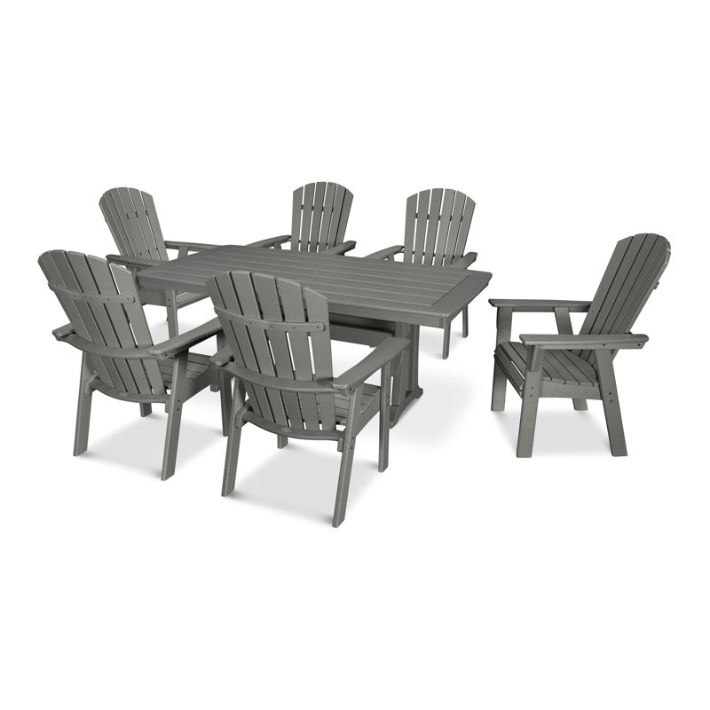 POLYWOOD Nautical Adirondack 9-Piece Trestle Dining Set, Slate Gray, 9 Pieces: Table, 8 Chairs
