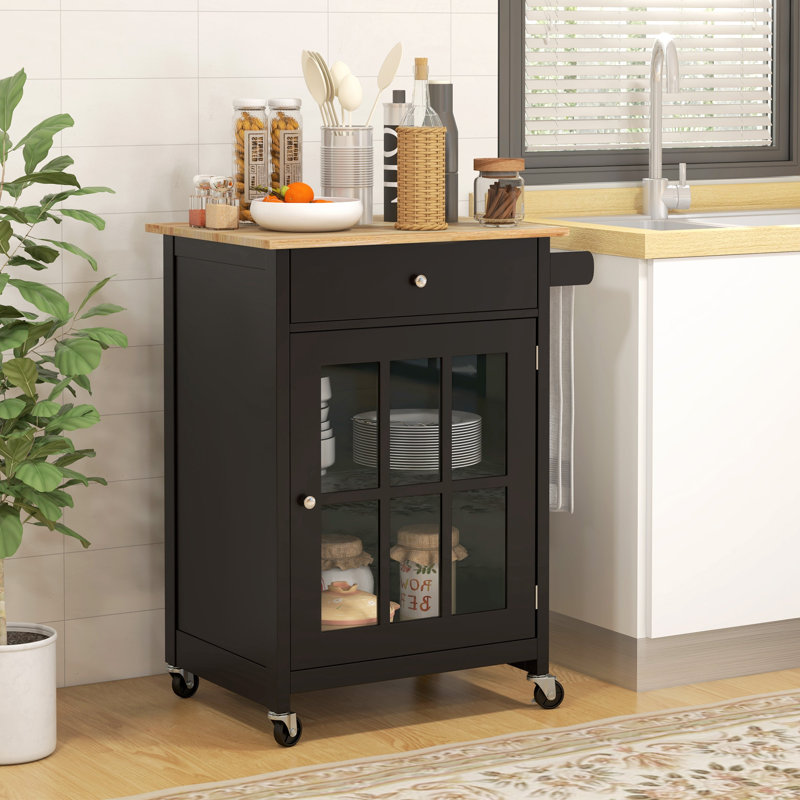 Chariot de cuisine avec plateau en bois massif Rylyn, Gris