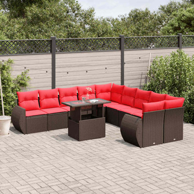 Ensemble de canapé de patio 11 pièces avec coussins en rotin de polyester