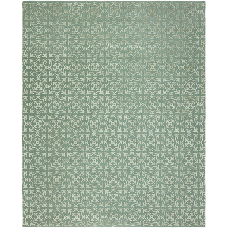 Wool Geometric Area Rug in Blue, Rectangle 2' x 3'